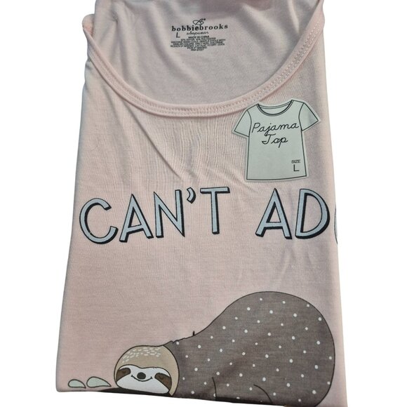 Bobbie Brooks Womens Large Pink Pajama Top With "I Cant Adult Today" Sloth Desig - Picture 2 of 3